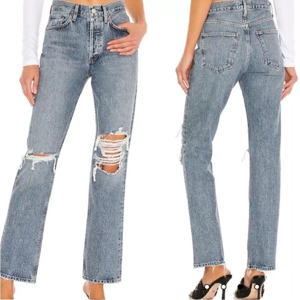 Agolde Lana Distressed Vintage Style Straight-Leg Jeans in Backdrop Size 25